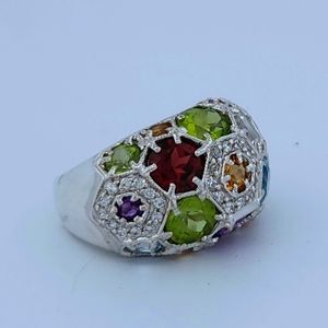 Beautiful Mixed Gemstone Cocktail Ring in Sterling Silver